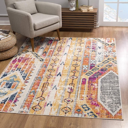 Palacedesigns 2 x 4 ft. Gold & Ivory Distressed Tribal Area Rug PA3096390